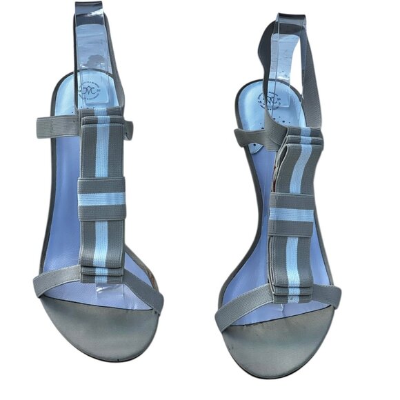 Johnston & Murphy Womens 10M Beige & White Sandals Heels Striped Elastic Straps - Picture 3 of 16